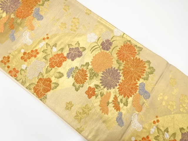 アンティーク　地紙に花模様織り出し袋帯（材料）